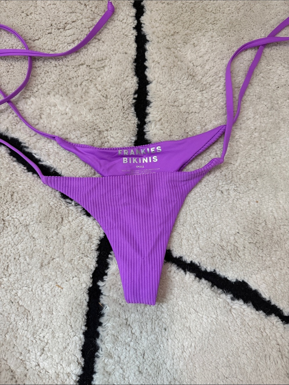 Frankie's Bikinis Bright Purple Ribbed String Bikini Bottom